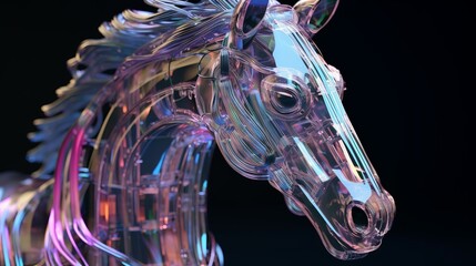 Illustration of a glass horse on a black background