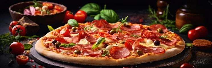 Foto op Plexiglas Hete pepers Traditional italian pizza. Delicious taste pepperoni pizza. Generative AI