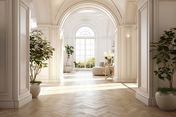 Fototapeta na wymiar luxury interior hallway with mirror and wooden floor Generative Ai
