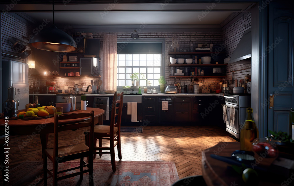 Canvas Prints Cozy kitchen rustic interior created with Generative AI technology