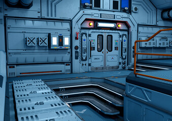 3D Rendering Science Fiction Corridor