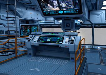 3D Rendering Science Fiction Control Cabin