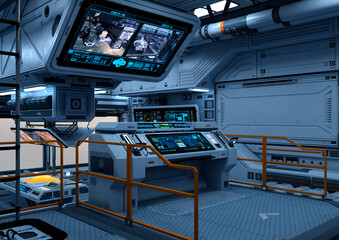 3D Rendering Science Fiction Control Cabin