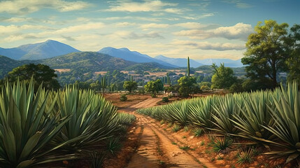 Fototapeta na wymiar Agave tequilana, commonly called blue agave or tequila agave.