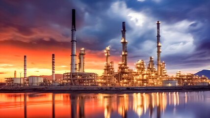 Obraz na płótnie Canvas Petrochemical industry with beautiful sunset sky background.
