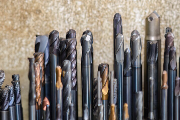 Close-up scene group of the used coating solid end mill.