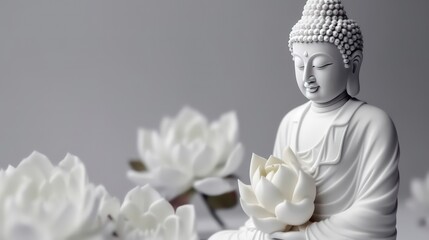 clean flat deep white day buddhism religion paper background with budha and lotus as decoration