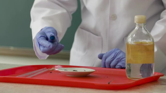 Conducting a chemical experiment in class