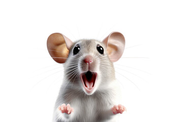 Close-up Funny Portrait of Surprised Mouse with Huge Eyes. Isolated on White and PNG Transparent Background. - obrazy, fototapety, plakaty