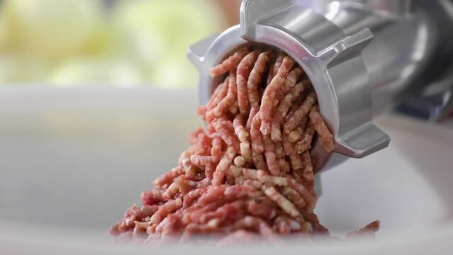 making minced meat in the kitchen