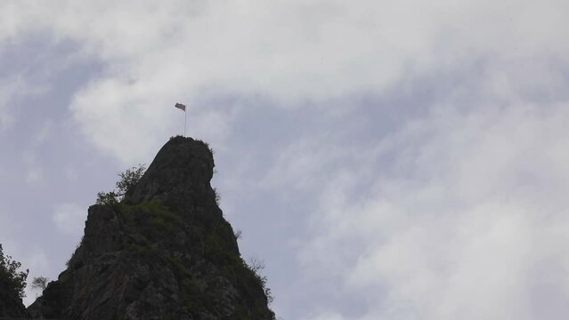 The Armenian flag at the mountain's peak