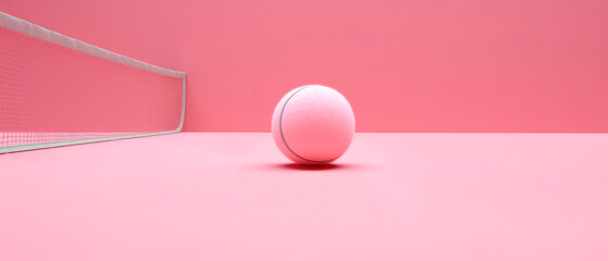 Close-up on tennis ball on pink. View of tennis  court. Sport lifestyle background. Summer template or banner. Sport games. Generative ai