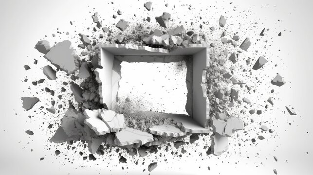 Illustration of a gray of a explosion of rocks