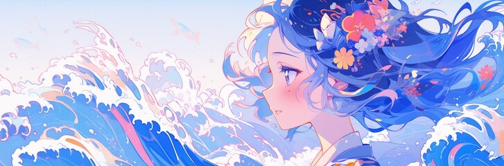 Obraz na płótnie Canvas Fantasy Ocean Girl Water Illustration. Generative AI.