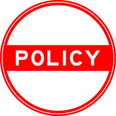 Red color round seal sticker in word policy on white background