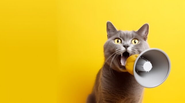 Illustration of a cat holding a megaphone in its mouth