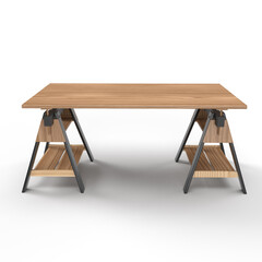 Wooden Table Side View Isolated In White Background