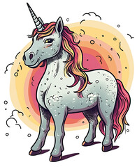 Picture with a magical unicorn on a white background.
