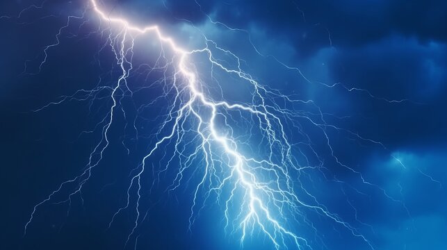 Illustration of a dramatic lightning bolt piercing through a dark blue sky