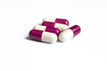 Obraz na płótnie Canvas Drug prescription for treatment medication. Pharmaceutical medicament, Pharmacy theme, Heap of red white medicament