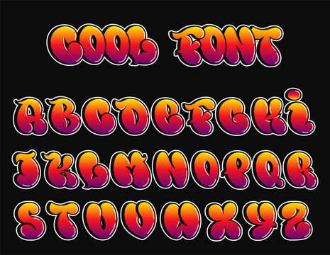 Graffiti Alphabet. Modern isolated cartoony letters. Handwritten trendy alphabet. Hand-drawn vector isolated alphabet letters. Colourful vector font