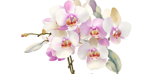 Blooming orchid on a white background. Delicate orchid flower.