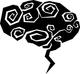 brain think vector icon bw