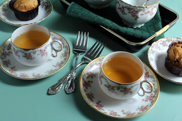 Herbal tea and muffins for an afternoon break