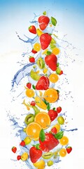 Obraz na płótnie Canvas Fruits, background with splashes fruits. Generative AI