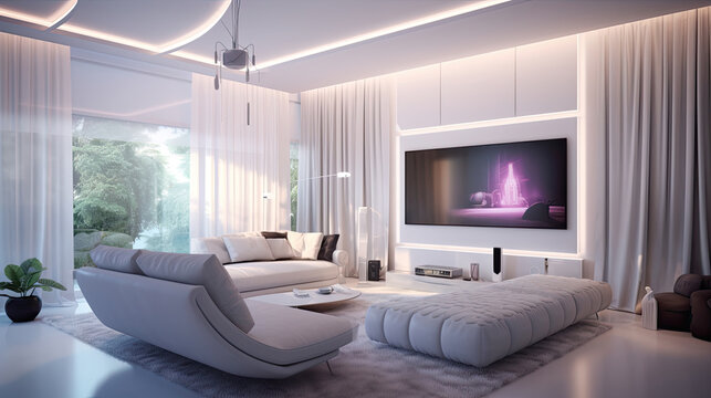 home theater in living room, AI Generated