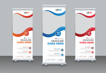 Creative clean and corporate Business roll up banner template design, Roll up banner stand vector minimal design, Poster for conference, forum, shop, Modern Exhibition Advertising vector eps cc - obrazy, fototapety, plakaty