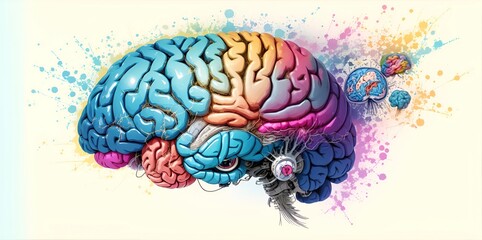 Generated abstract colored human brain on a light background.