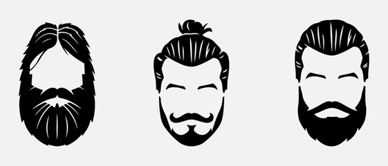 isolated black silhouette of man hairstyle , vector collection