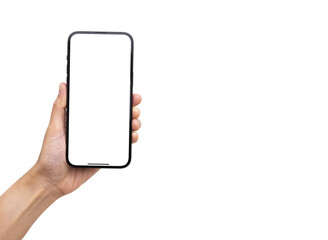 Mockup phone hand - clipping path , Studio shot of Smartphone with blank phone screen for Infographic Global Business web site design app