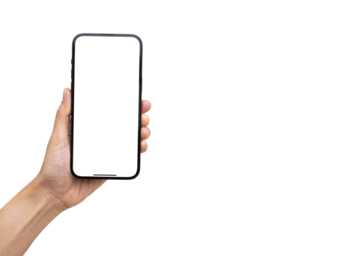 Mockup phone hand - clipping path , Studio shot of Smartphone with blank phone screen for Infographic Global Business web site design app