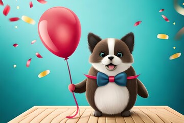 Birthday cat with balloons generated Ai.