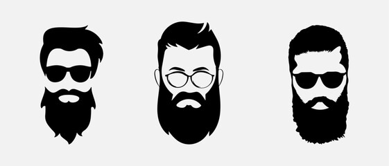 isolated black silhouette of man hairstyle with glasses, vector collection