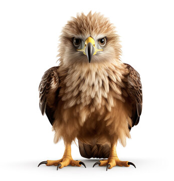 Young eagle bird realistic photo isolated on white background generative AI illustration. Lovely baby animals concept