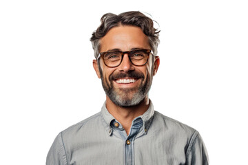 Portrait of a happy smiling teacher man wearing glasses on a transparent background - obrazy, fototapety, plakaty