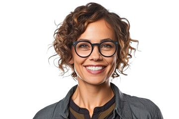 Portrait of a happy smiling teacher woman wearing glasses on a transparent background