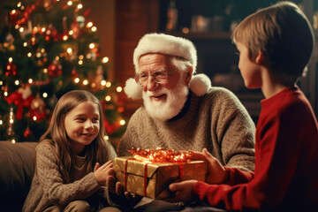 Happy people with christmas gifts