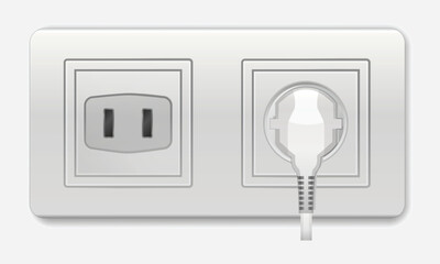 Realistic socket. USA, Canada socket vector illustration. Adapters. Isolated electrical equipment on wall plug. Type A. Vector multiple standards socket for plug. Ac adapters for electrical appliances