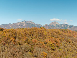 八ヶ岳高原大橋付近から見た紅葉の八ヶ岳	