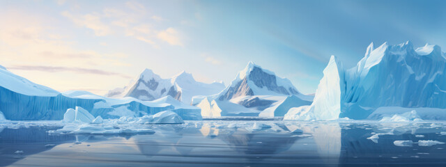 Arctic ice landscape with iceberg. Generative AI - obrazy, fototapety, plakaty