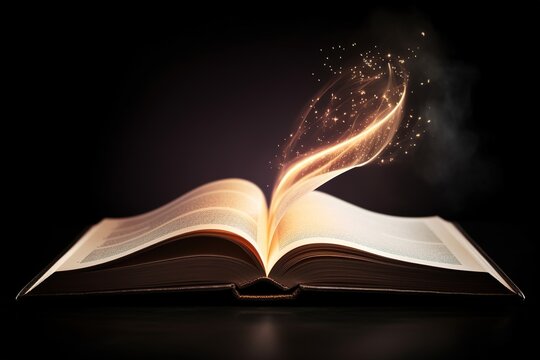 Magic Book With Open Pages And Abstract Lights Shini. Ai generative.