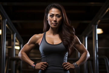 Fototapeta premium Generative ai athletic fit strong and powerful sportive woman posing confident
