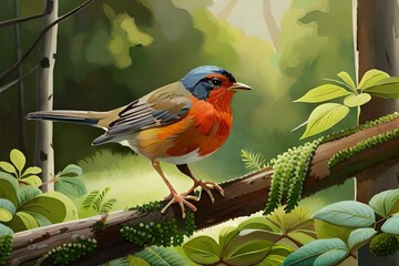 robin perched on a branch generated Ai 
