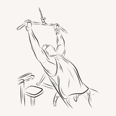 line drawing of a strong weightlifting athlete  illustration