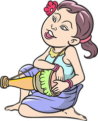 Thai children, Thai cartoons, Thai musical play. pop art retro hand drawn style design illustration. transparent background