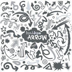 Gather hand-drawn arrows. Simple arrows placed alone on a white background. marks with an arrow. Bow paint